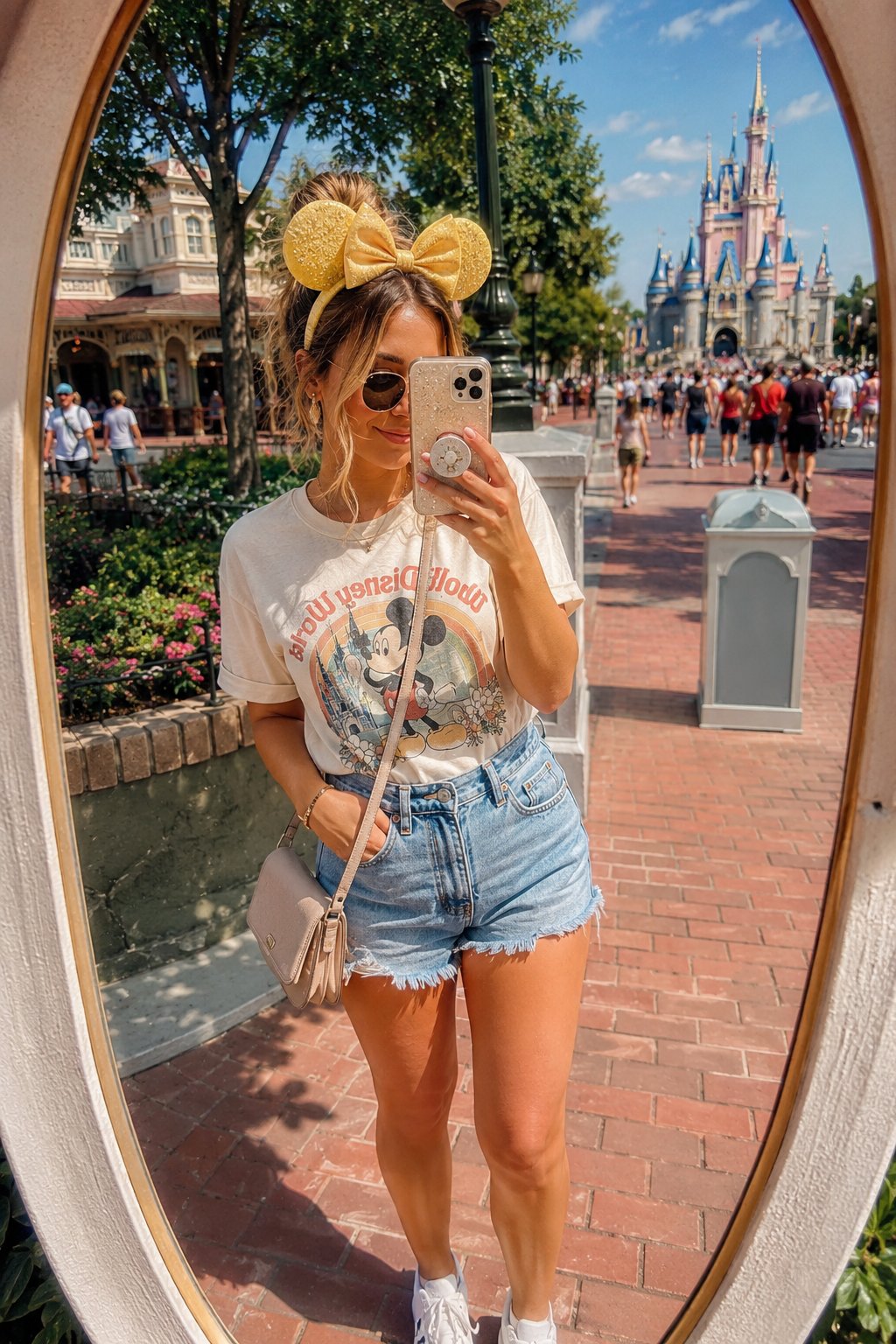 Disney bachelorette outfit ideas Mirror selfie at Magic Kingdom