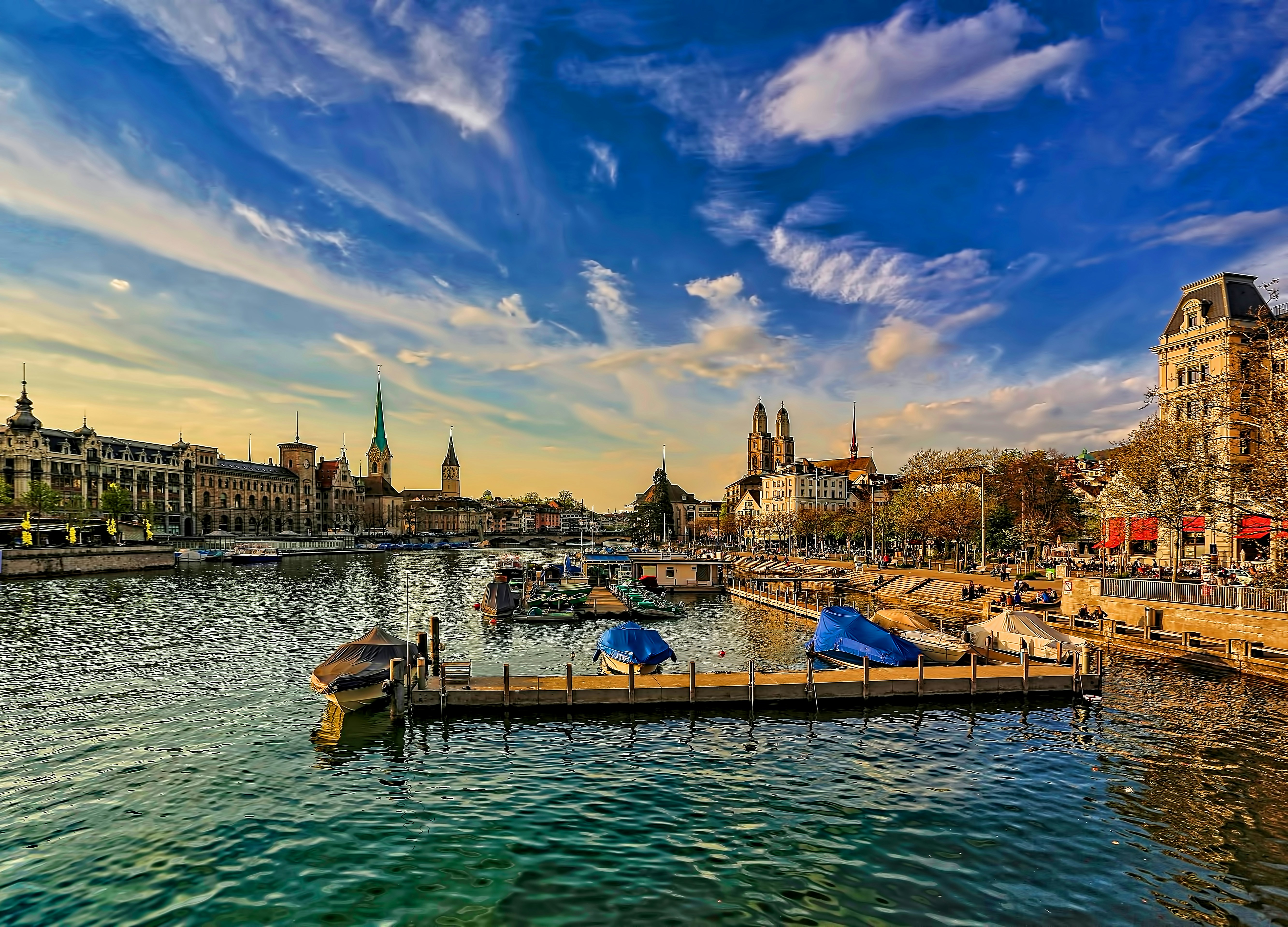 Zurich Switzerland waterfront golden hour